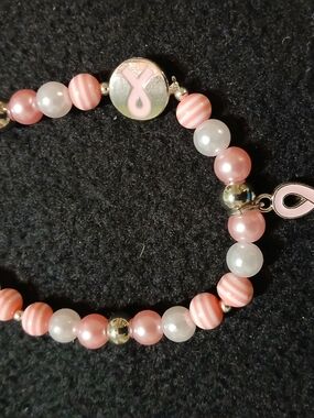 PINK BREAST CANCER AWARENESS BRACELET WITH RIBBON CHARM